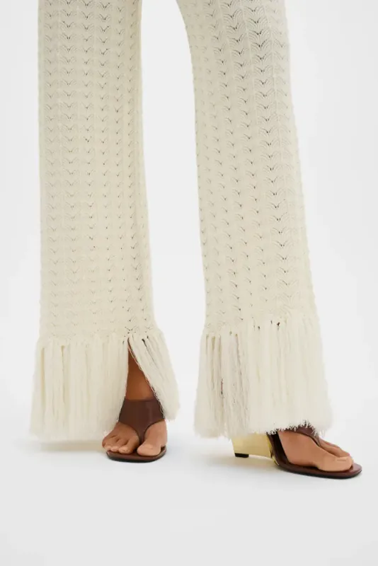 Alycia Knitted Fringe Pants White 