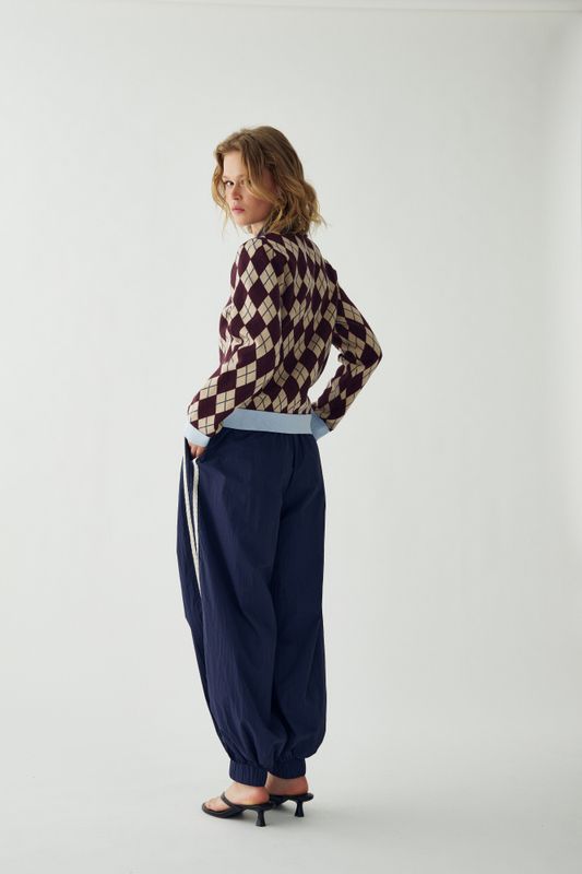 Makayla Knit Diya Burgundy Check
