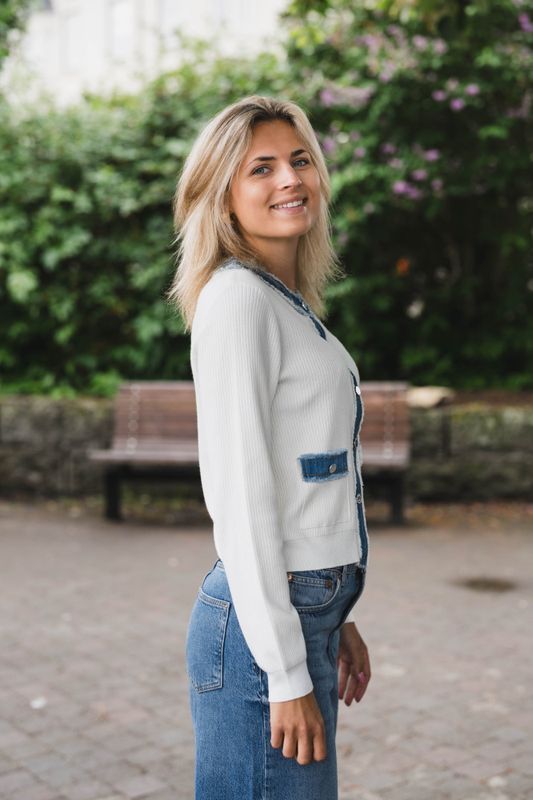 Zelma Knit Denim Cardigan Offwhite 