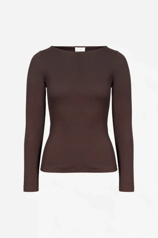 Petronella Rib Boatneck Dark Brown 