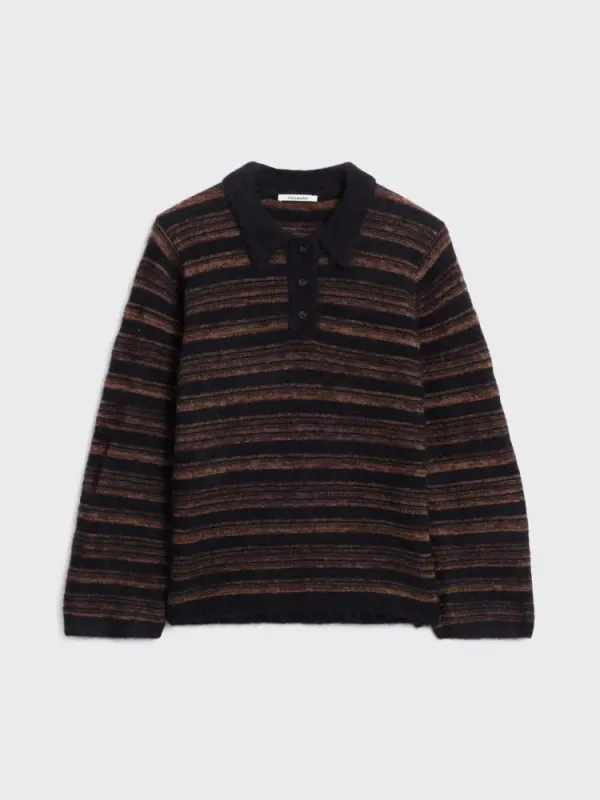 Olivia Wool Polo Sweater Brown Stripe 