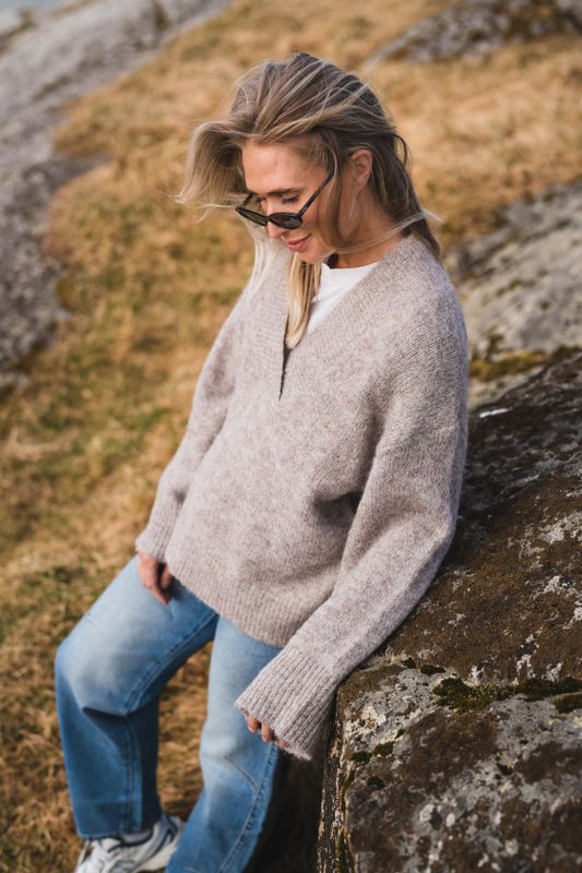 Melli Fluffy Knit Blouse Beige Melange 