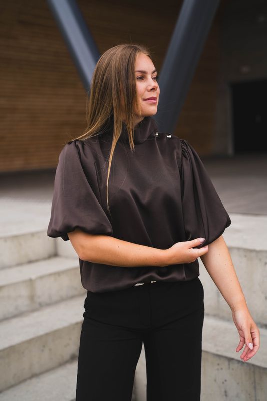 Parisa Heavy Sateen Blouse Dark Brown 