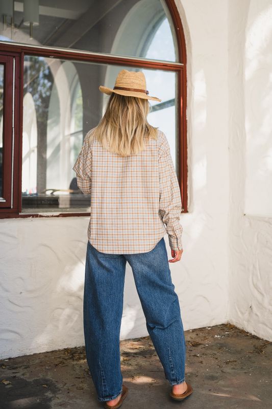 Zoe Cropped Flannel Beige Check 