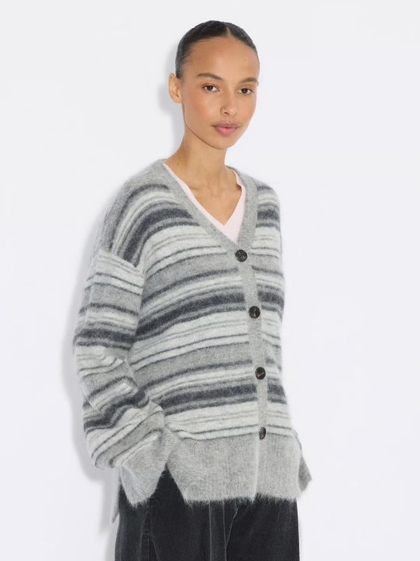 Fluffy Stripe Cardigan Grey Stripe 