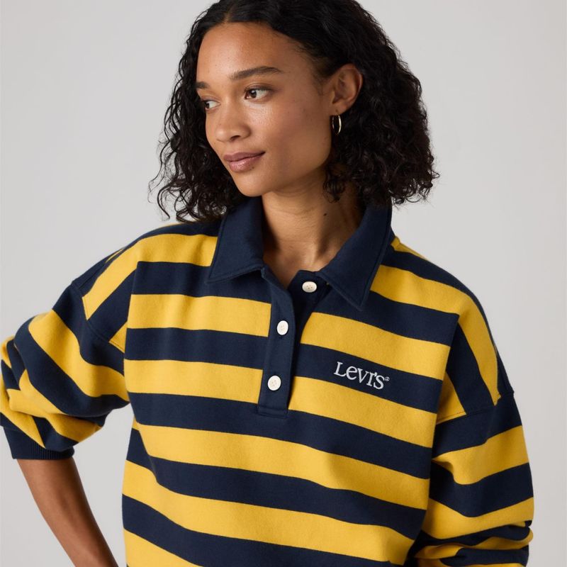 Vintage Rugby Fleece Stripe Arch Logo Spicy Mustard