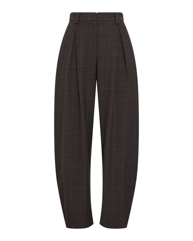 Johnna HW Barrel Pants Check Dark Brown/Corn
