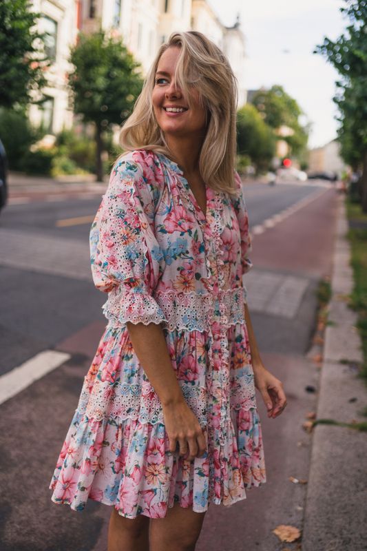 Cotton Slub Button Down Dress Butterfly Field