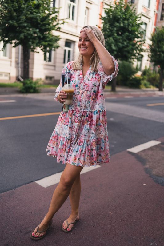 Cotton Slub Button Down Dress Butterfly Field