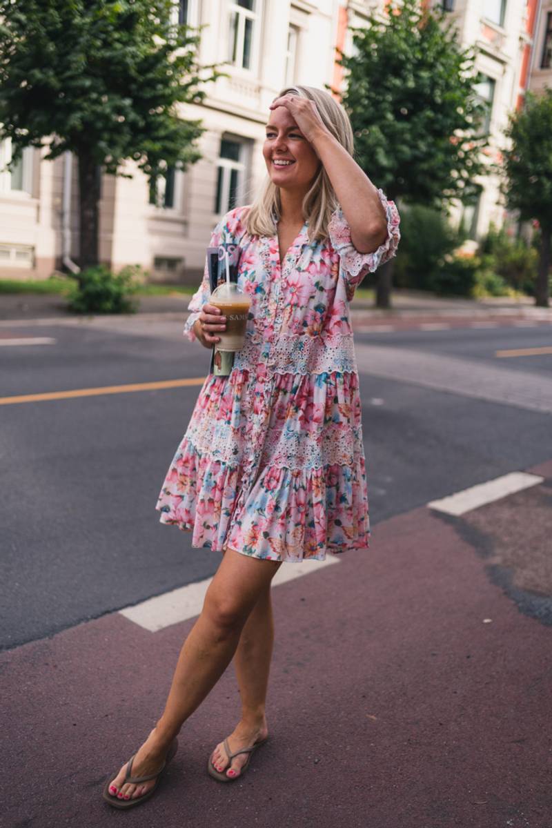 Cotton Slub Button Down Dress Butterfly Field Vakre Vene