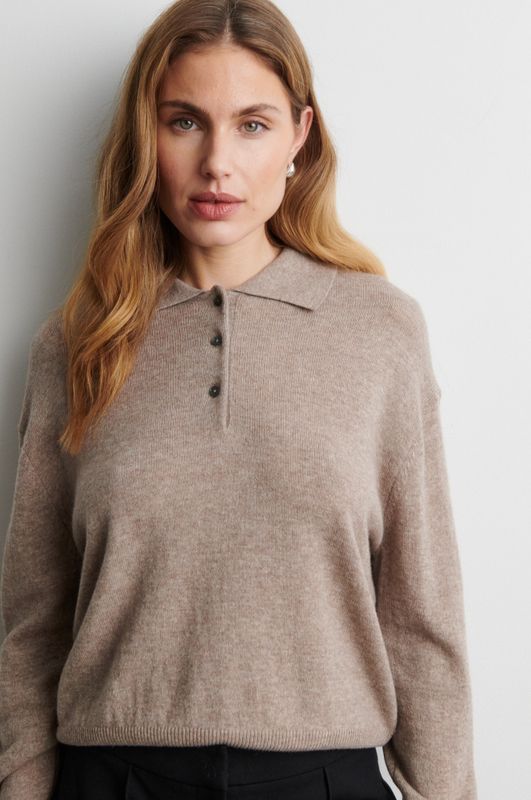 Longo Knit LS Collar Mid Brown Melange 