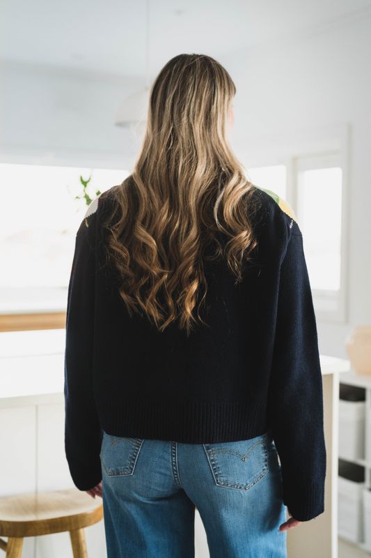 Chunky Wool Mix Argyle Knit Sky Captain 