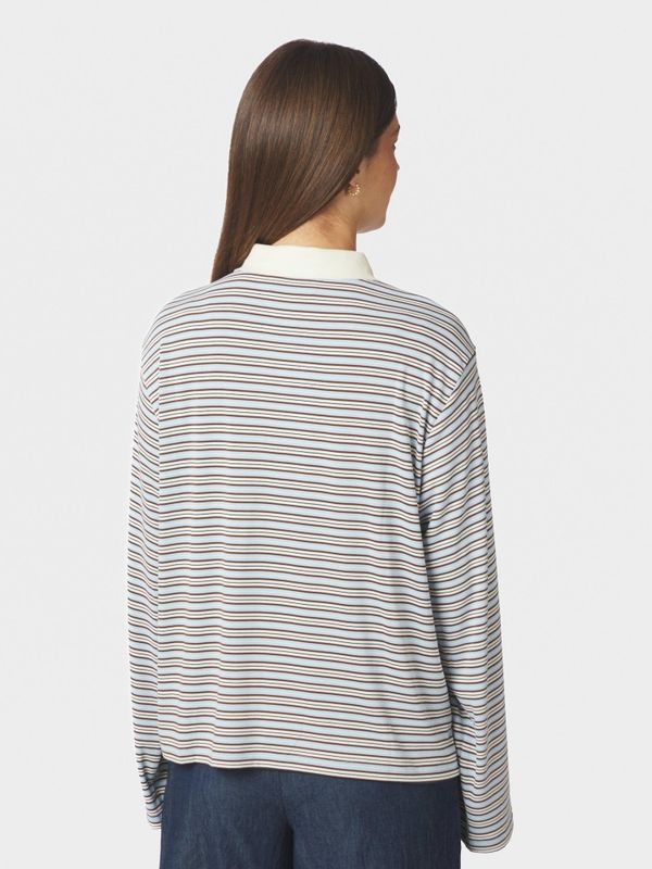 Lirenne Striped Polo Blouse Light Blue 