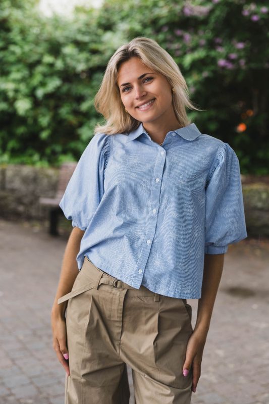 Etta Flower Stripe Shirt Light Blue 