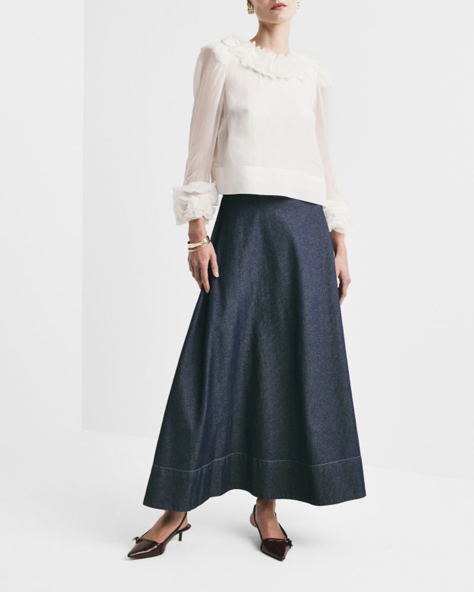 Denim Maxi Skirt Dark Blue 