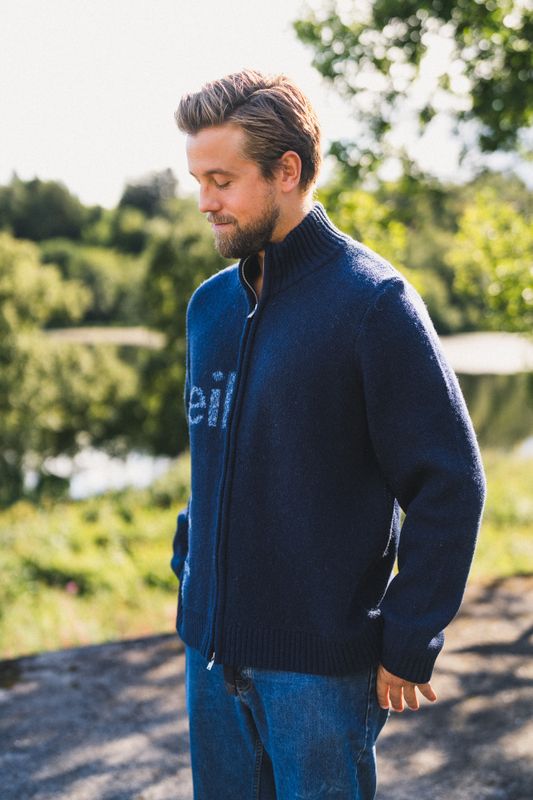 Haza Logo Zip Cardigan Blue Mix 