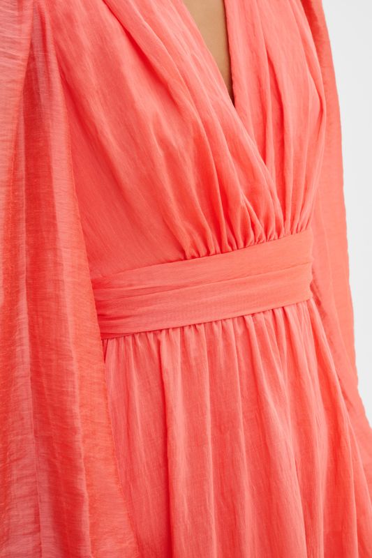Jadie V-Neck Ruffled Mini Dress Coral 