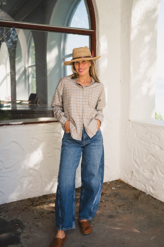 Zoe Cropped Flannel Beige Check 