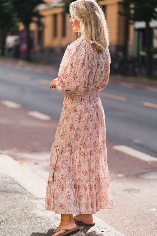 Cotton Slub Maxi Dress Pink Flower