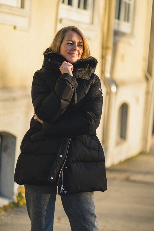Down Coat Parka Faux Fur Black 