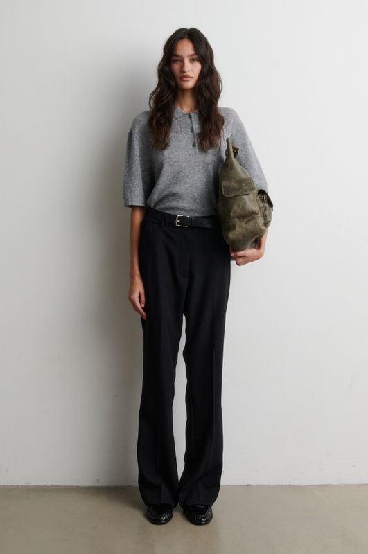 Longo SS Knit Collar Mid Grey Melange 