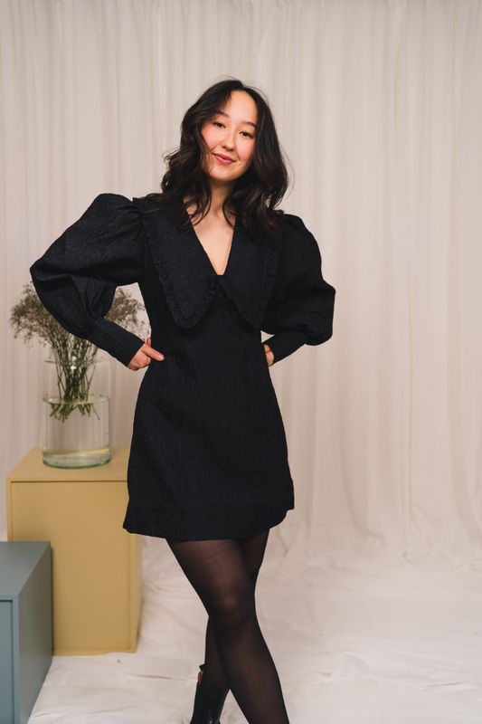 Jacquard Organza Collar Dress Black