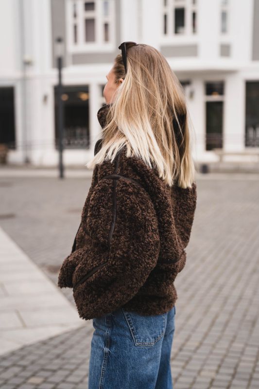 Castor Faux Fur Jacket Dark Brown 