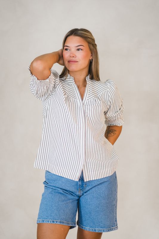 Diana Crepe Stripe Blouse Brown 