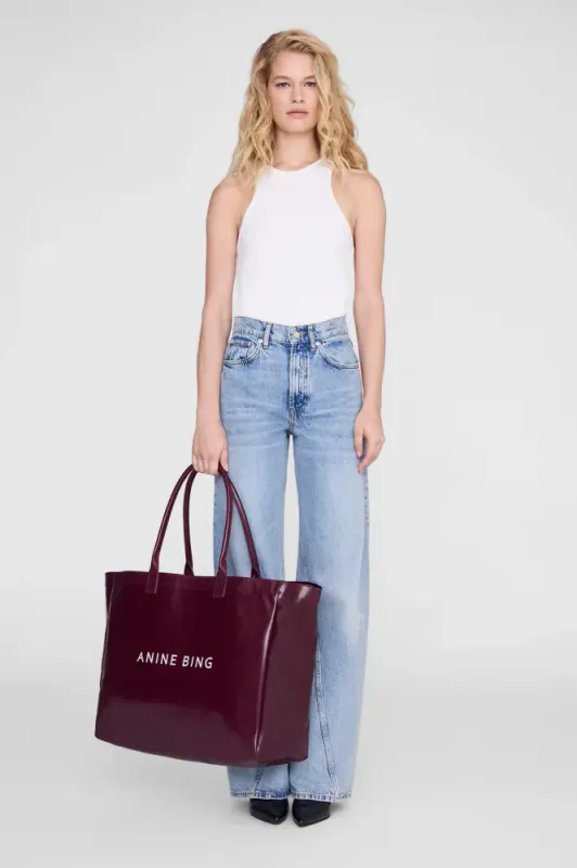 Leo Coated Canvas Tote Fig Burgundy 