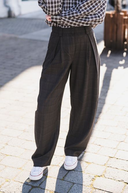 Hovedbilde Johnna HW Barrel Pants Check Dark Brown/Corn