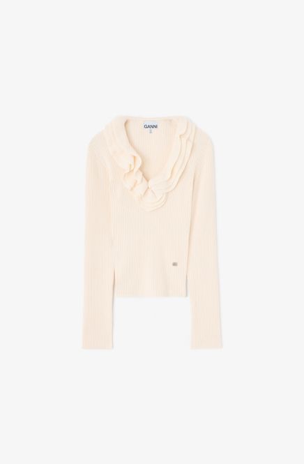 Hovedbilde Ribbed Merino Frill Top Egret 
