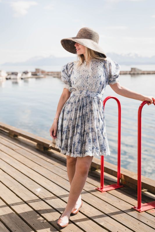 Cotton Slub Shift Dress Blue Paisley 