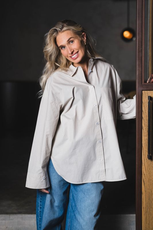 Derris Shirt Old Beige Thin Stripe 