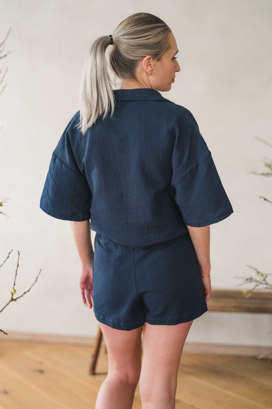 Ash Quilted Gauze Dark Navy 