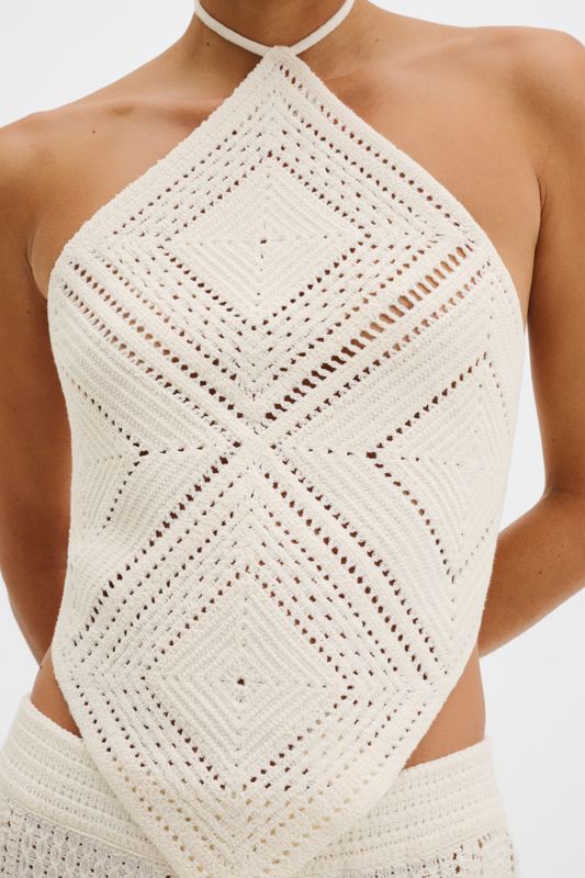 Lia Halterneck Crochet Top Vanilla 