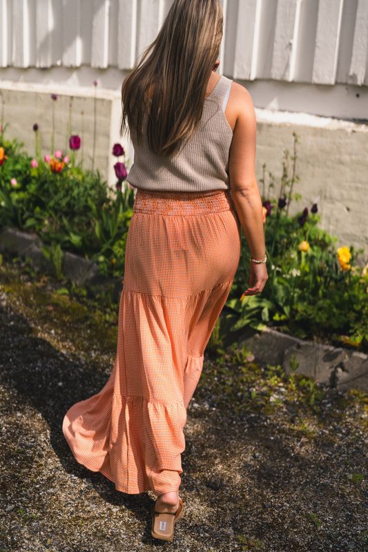 Mari Long Skirt Clay Checked 