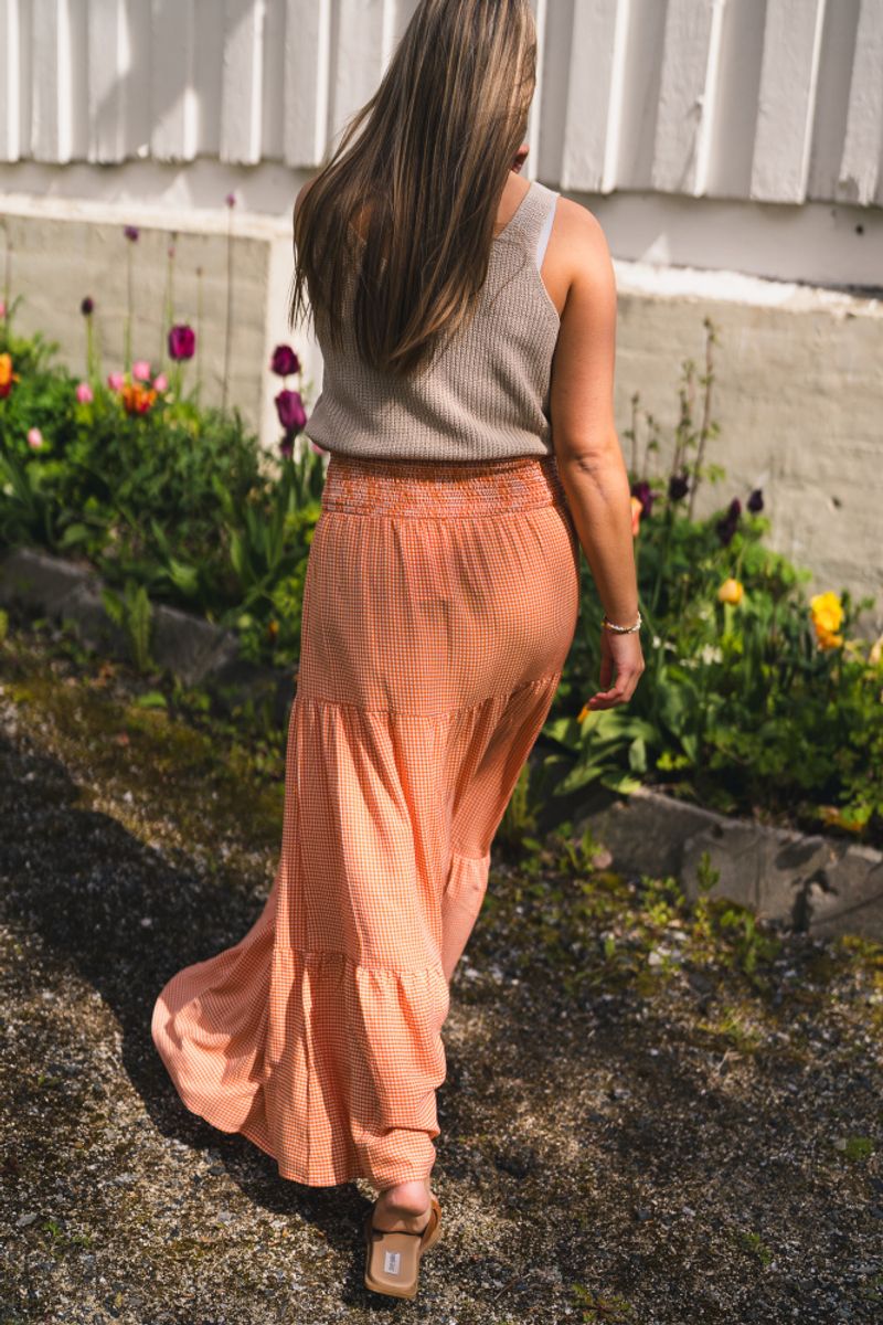 Mari Long Skirt Clay Checked 