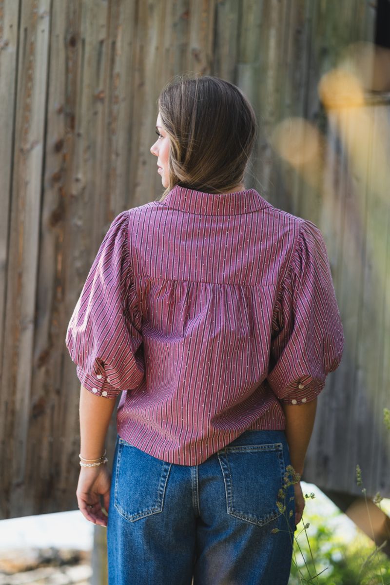 Etta Soft Stripe Stone Shirt Dark Rose 