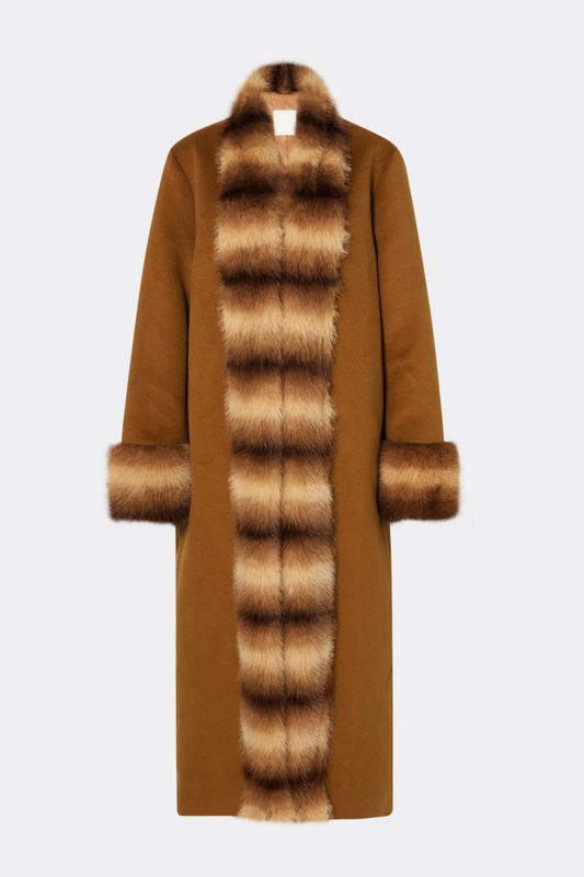 Anouk Yve Faux Fur Wool Coat Camel Anouk Yve