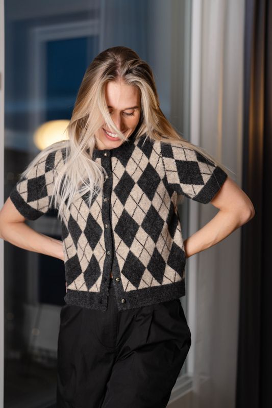 Allestar Check Knit Cardigan Beige 