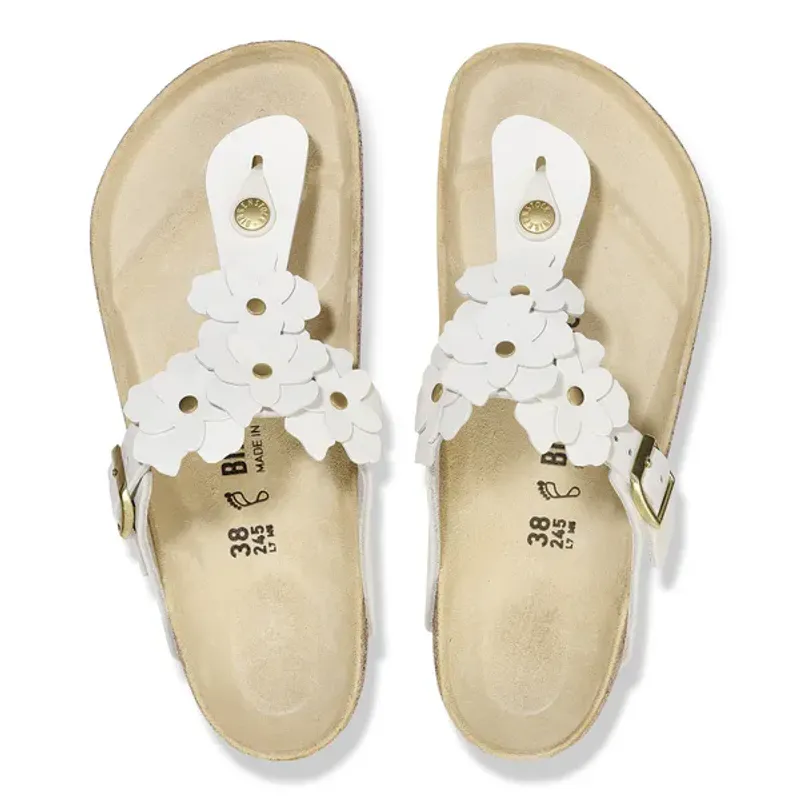 Gizeh Flower Embellishment Natural Leather White 