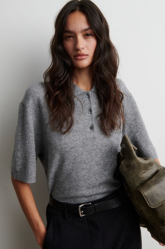 Longo SS Knit Collar Mid Grey Melange 