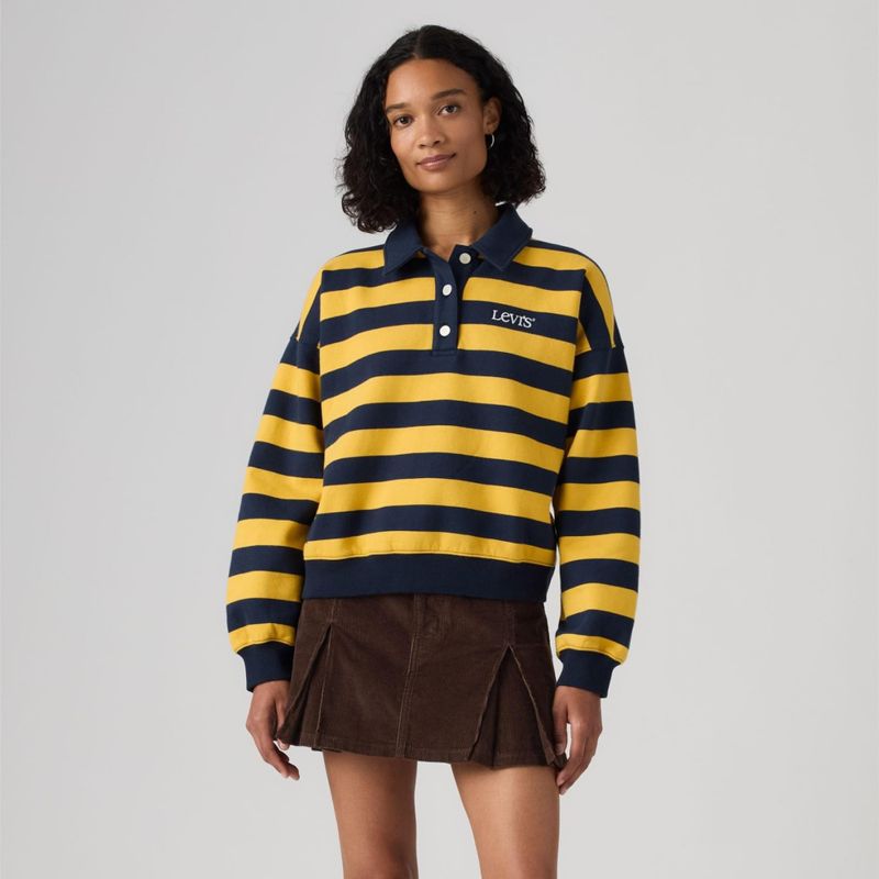 Vintage Rugby Fleece Stripe Arch Logo Spicy Mustard