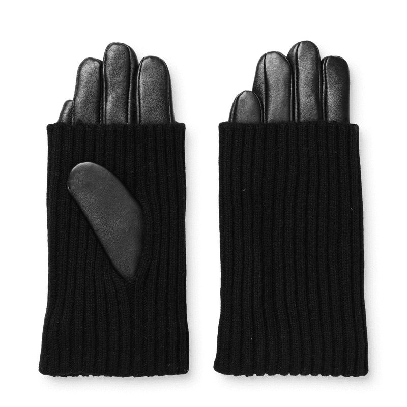 Leather Knit Gloves Black 