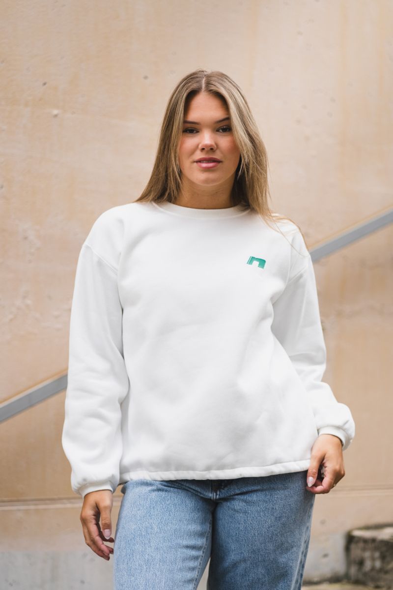 Daphine Sweat Top White W. Green Print  