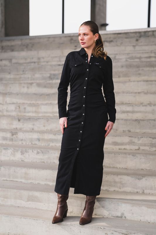 Cinched Waist Maxi Black Fade 