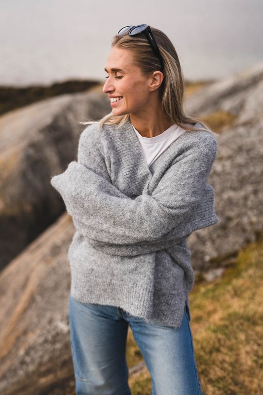 Melli Fluffy Knit Blouse Grey Melange 
