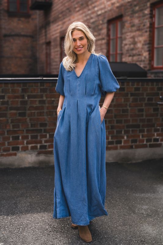 Denim Pleat Dress Denim Blue 