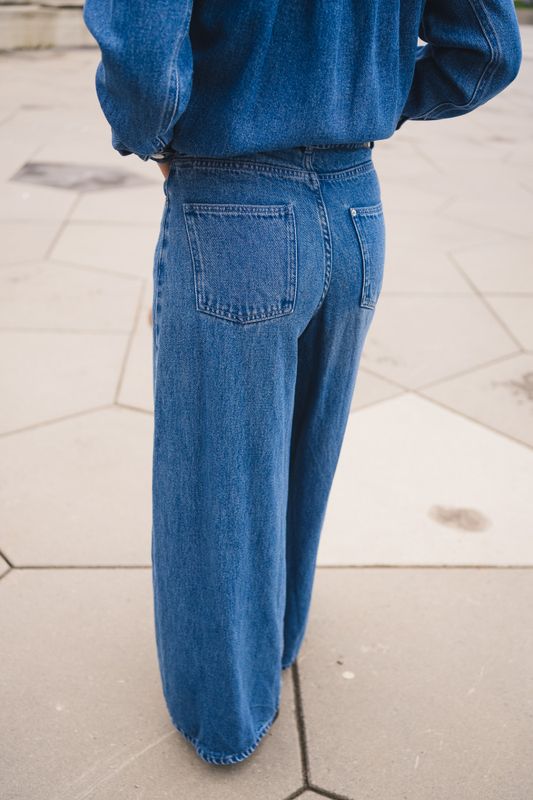 Ago Rue Wide Pants Long Mid Blue Wash 