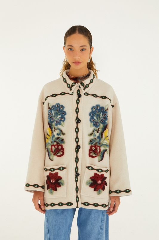 Lunar Boho Cropped Fleece Coat Cream 